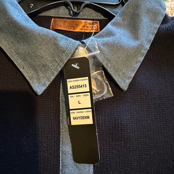 Belldini Long Sleeve Collar Denim Sweater Navy Men's/Women. Size Large. NWT. - Picture 8 of 10
